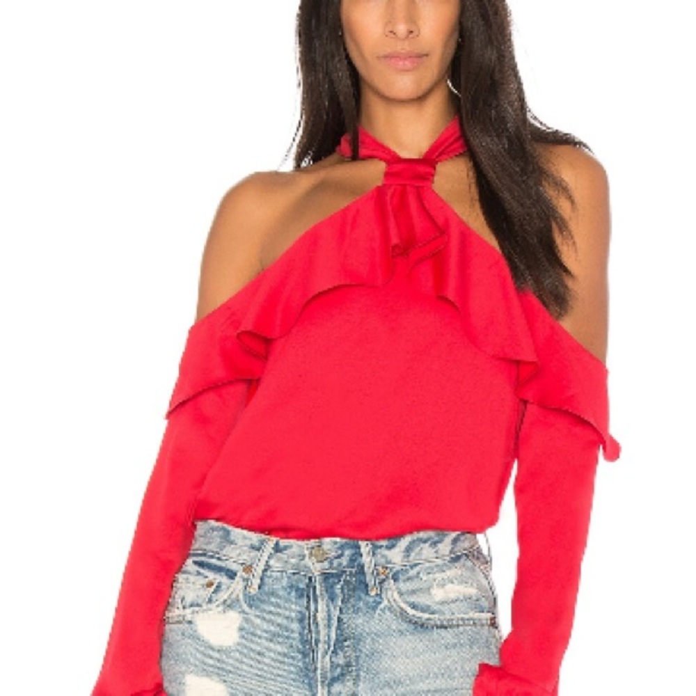 STUNNING SAYLOR West Cold Shoulder Vibrant Red Blouse